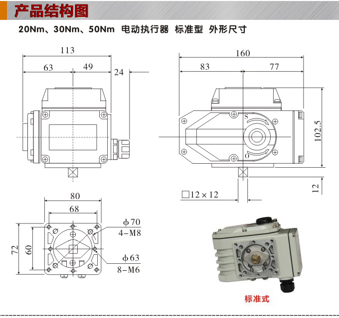 電動執(zhí)行器,電動頭,YTDG-RS50電動執(zhí)行機構(gòu)結(jié)構(gòu)圖,標準式