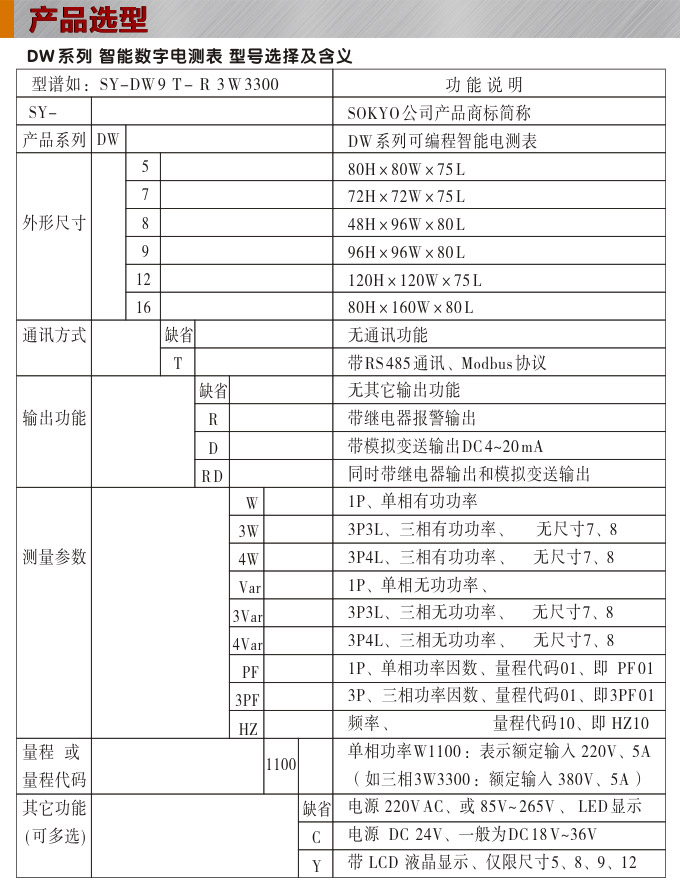   數(shù)字功率表，DW9三相有功功率表產(chǎn)品選型圖 
