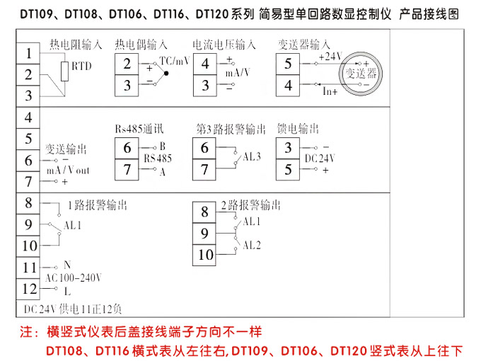 傳感器數(shù)顯表，DT100簡(jiǎn)易型單回路顯示控制儀產(chǎn)品接線圖2
