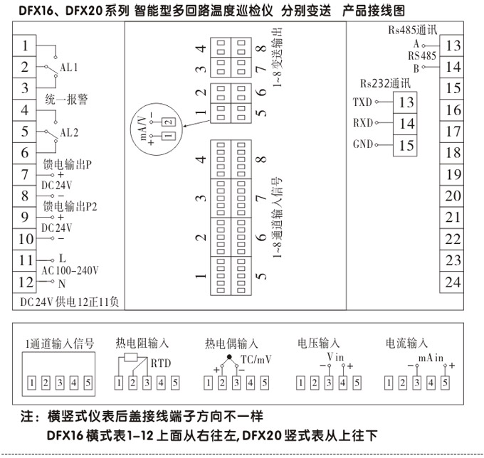 智能溫度巡檢儀，DFX16液晶溫度巡檢儀，多回路巡檢控制儀接線方式2