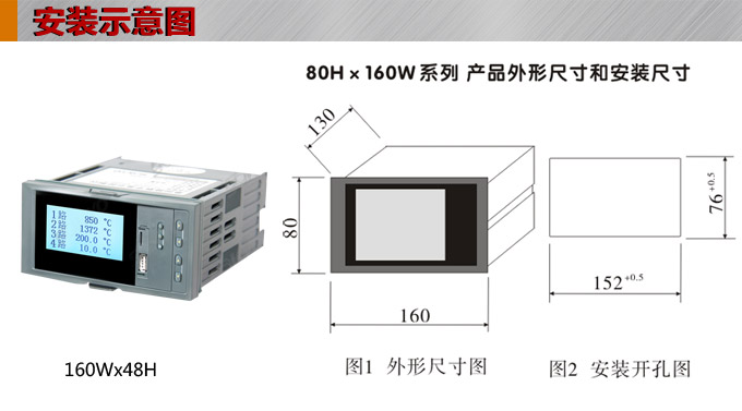 液晶漢顯控制儀，DT516四回路液晶顯示表，液晶顯示控制儀  安裝示意圖