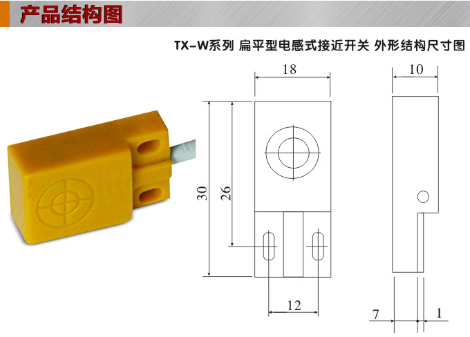 電感式接近開關,TX-W扁平形接近開關,接近傳感器結構圖 電感式接近開關,TX-W扁平形接近開關,接近傳感器結構圖